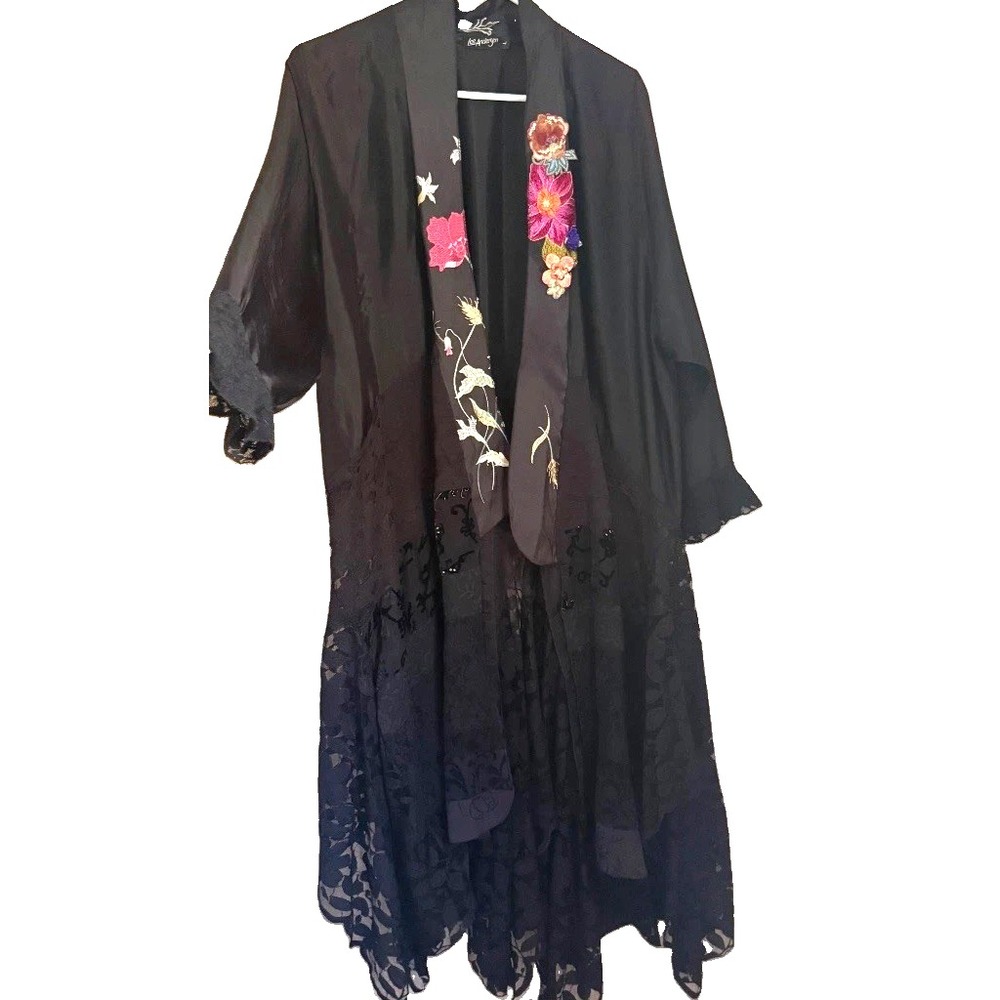 Lee Andersen Embroidered Asymmetric Lace Duster Robe L Art to Wear Whimsigoth